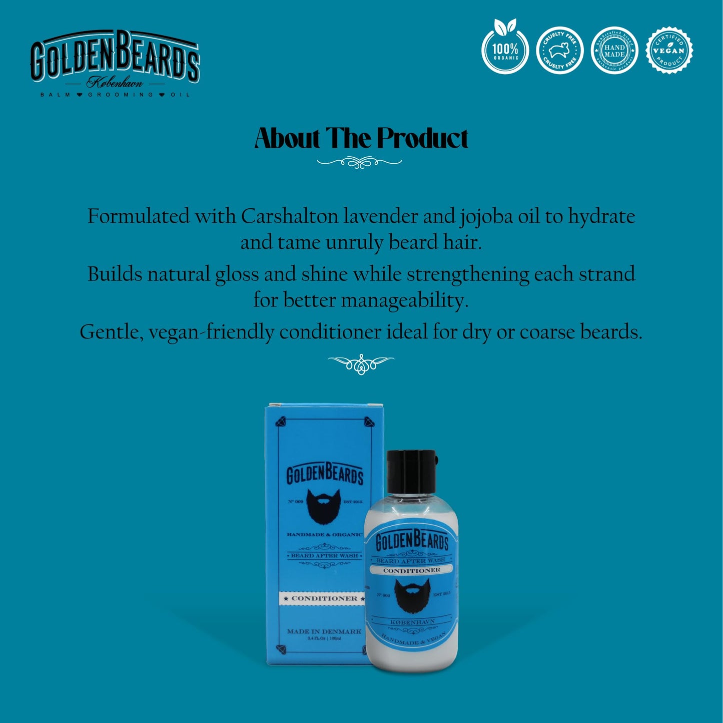 Golden Beards Beard Wash Set or single - Organic Beard Shampoo & Conditioner for Men, 100ml Each - Nourishing Jojoba & Oils with Carshalton Lavender Beauty and Personal Care Golden Beards Kobenhavn BALM GROOMING OIL