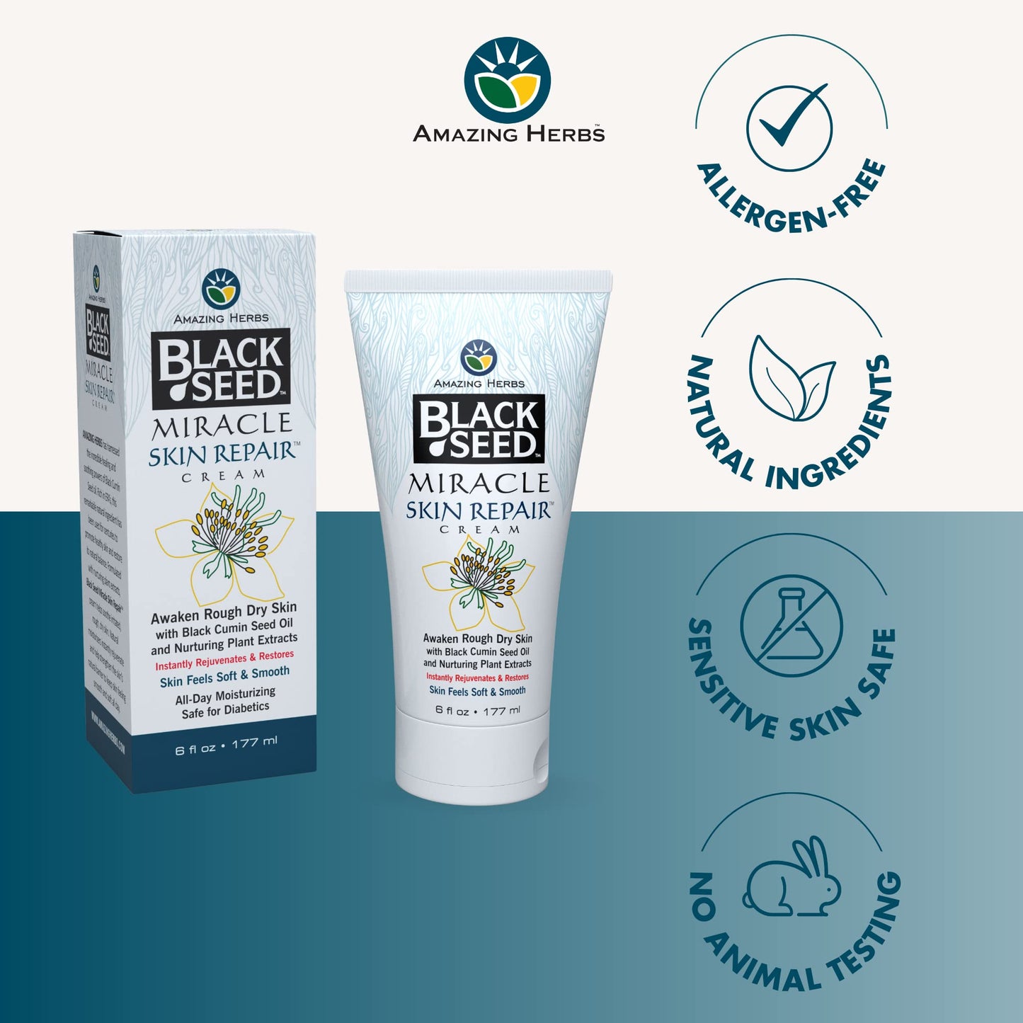 Amazing Herbs Black Seed Miracle Skin Repair Cream - Non-Allergenic Formula, Black Cumin Seed Oil, Vitamin E, and Other Essential Oils Support Beauty & Personal Care Amazing Herbs