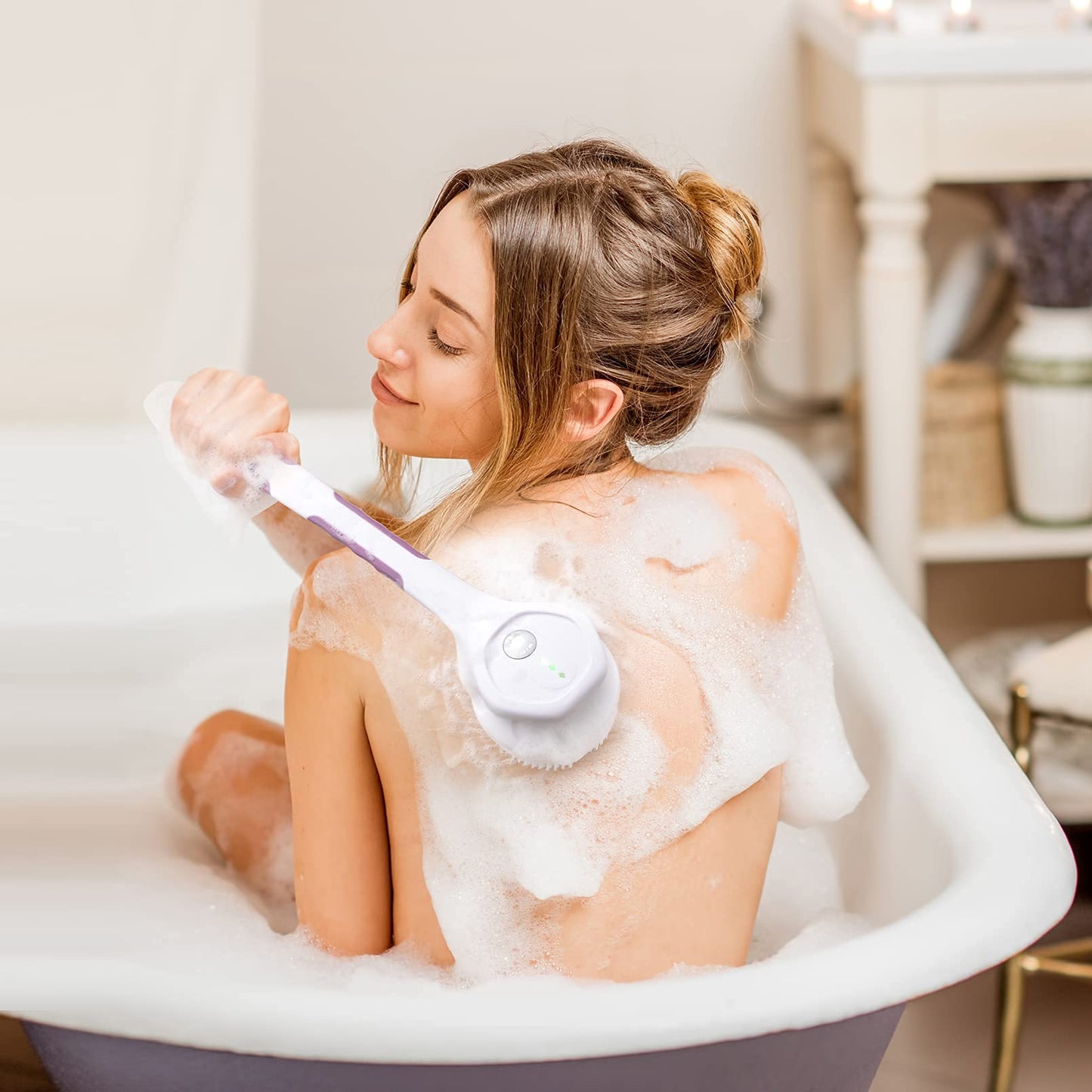 SoulBay Electric Body Brush with 5 Attachments: Rechargeable Back Brush IPX7 Long Handle Exfoliating Spin Scrubber for Shower Bathing Cleansing Wash Beauty & Personal Care SoulBay