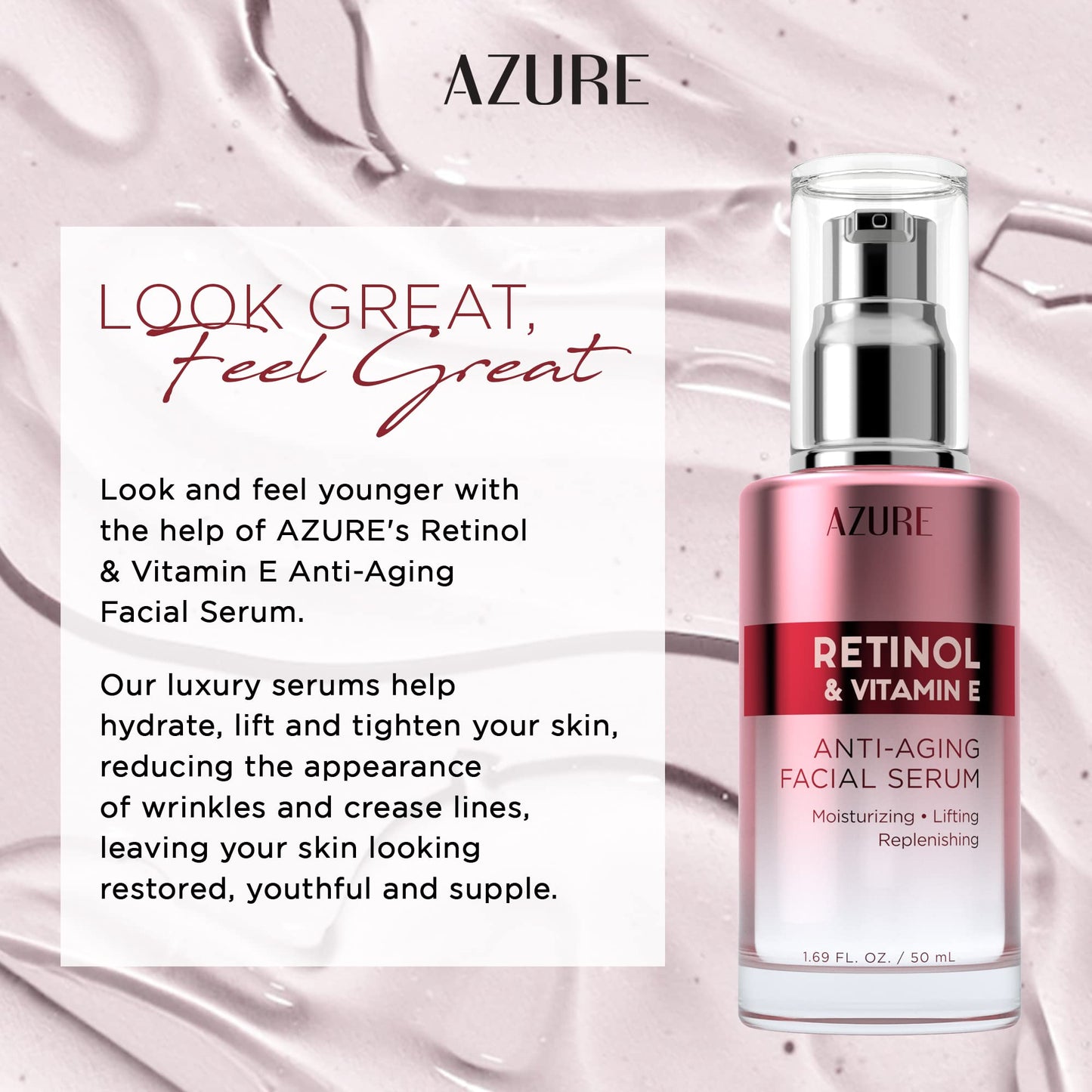 Azure Cosmetics Retinol Serum For Face - Dermatologist Tested, Anti Aging for Dark Spots & Skin Smoothing - Vitamin E for Replenishing & Skin Renewal Beauty & Personal Care Azure Cosmetics