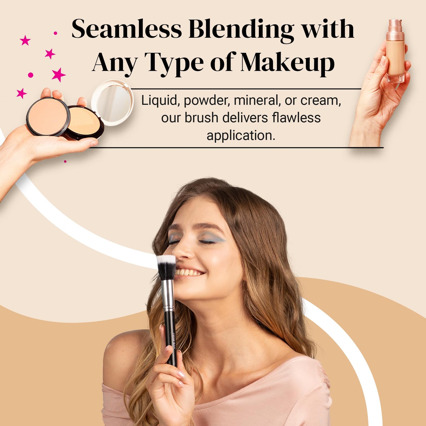 Keshima Duo-Fiber Stippling Brush - Premium Stipple Brush for Powder and Liquid Makeup Foundation Beauty & Personal Care KESHIMA