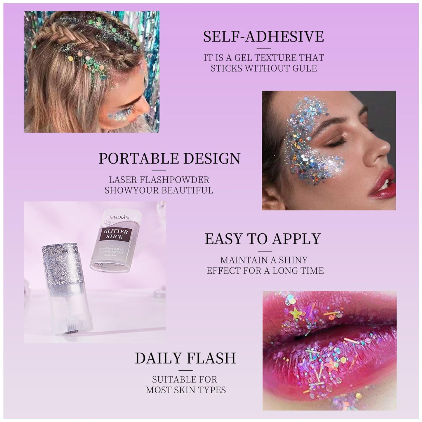 Silver Body Glitter Stick Sparkle Body Glitter for Women Glitter Face Paint for Party Festival Accessories Glitter Beauty & Personal Care ADMD