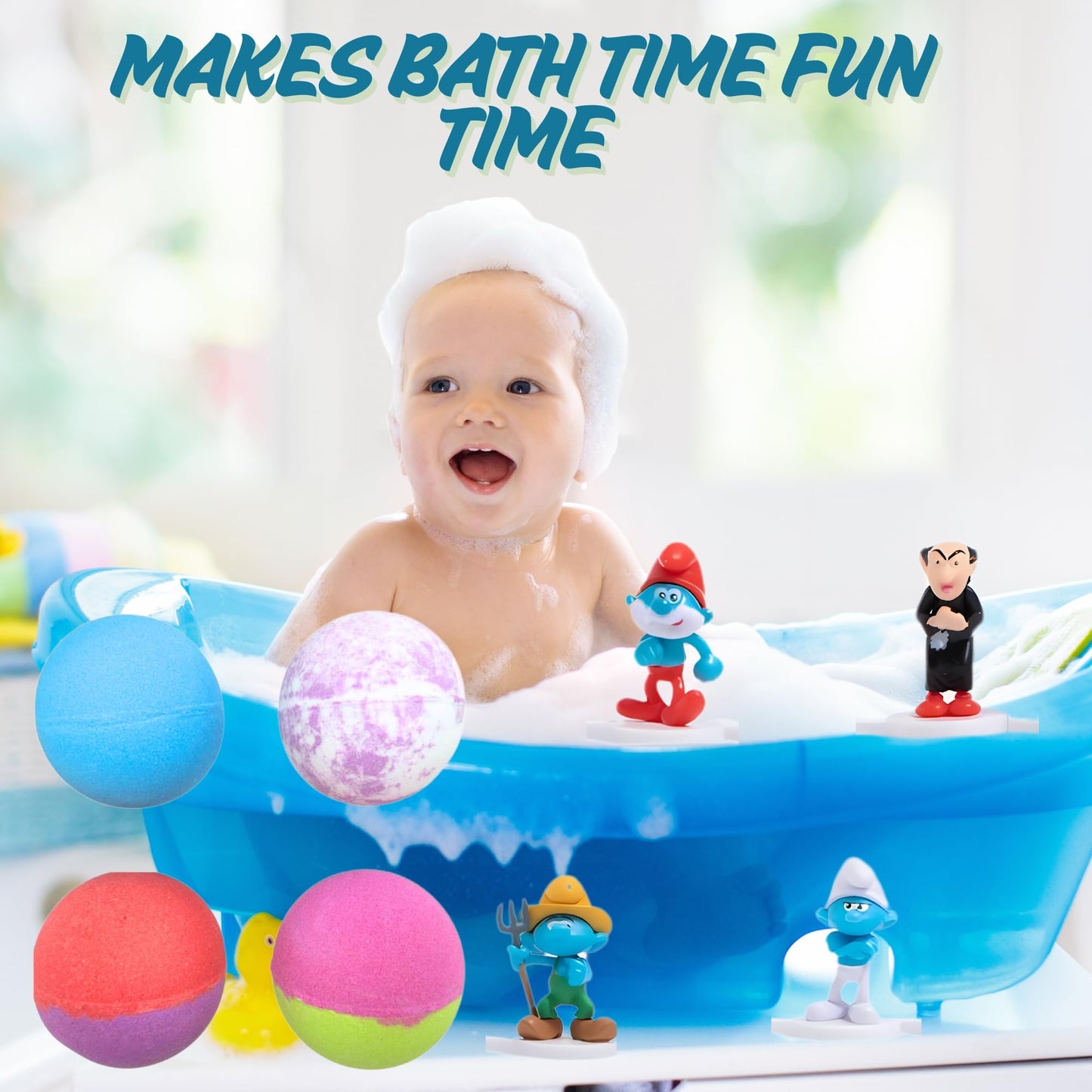 The Smurfs Bath Bombs with Action Figures-Papa Smurf, Farmer, Grouchy, and Gargamel (Pack 2) Beauty and Personal Care Joylittle