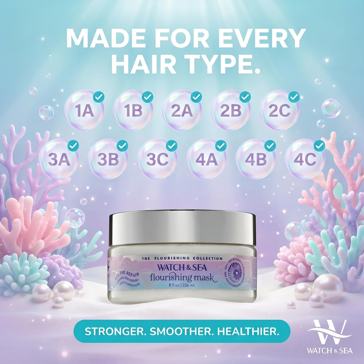 Watch & Sea Deep and Continuous Flourishing Hair Mask - Deep Conditioning Hair Mask for All Hair Types - Infused with Seaweed and Sea Kelp - 8 oz