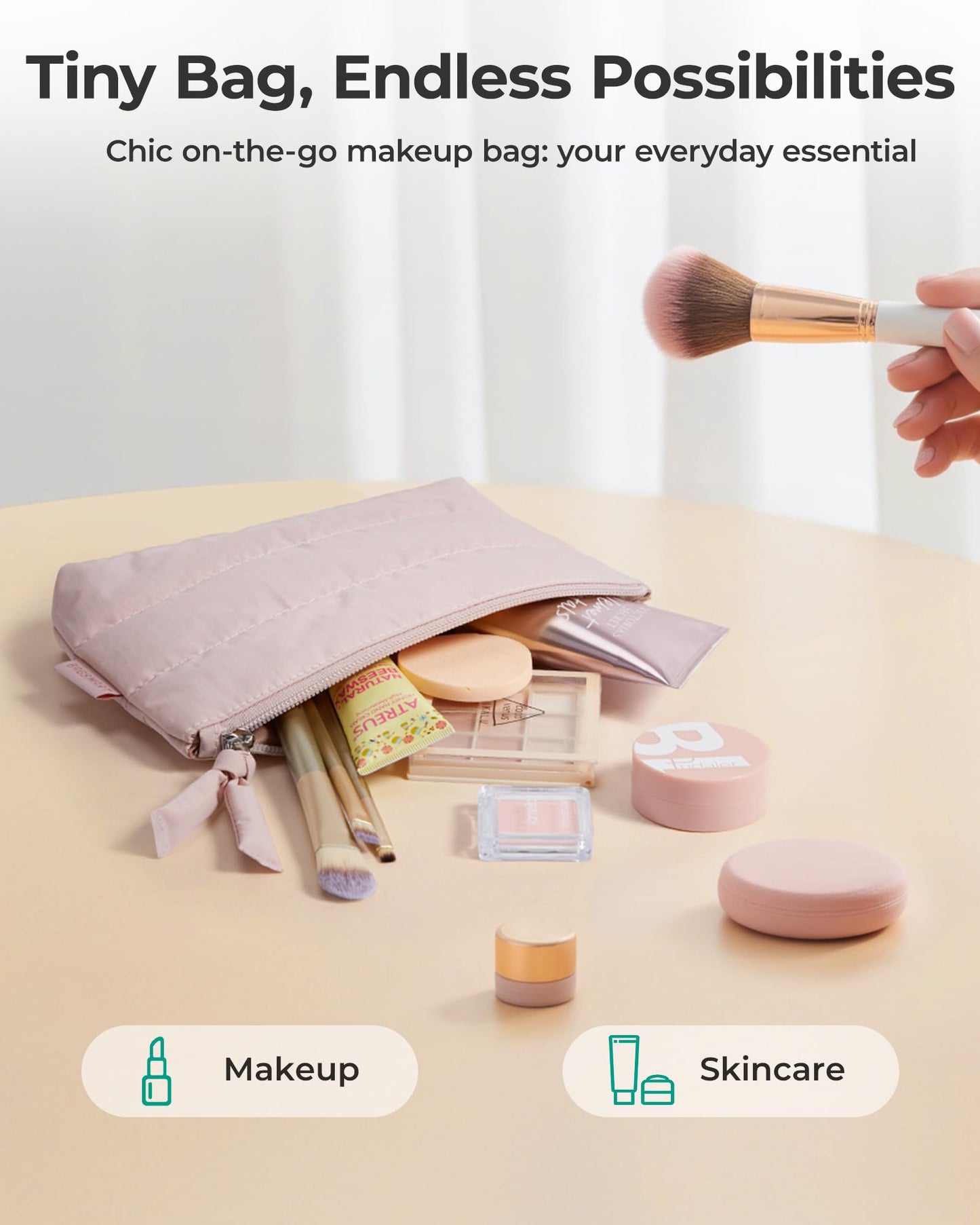BAGSMART Small Makeup Bag, Machine Washable Puffy Cosmetic Pouch, Pink Beauty and Personal Care BAGSMART