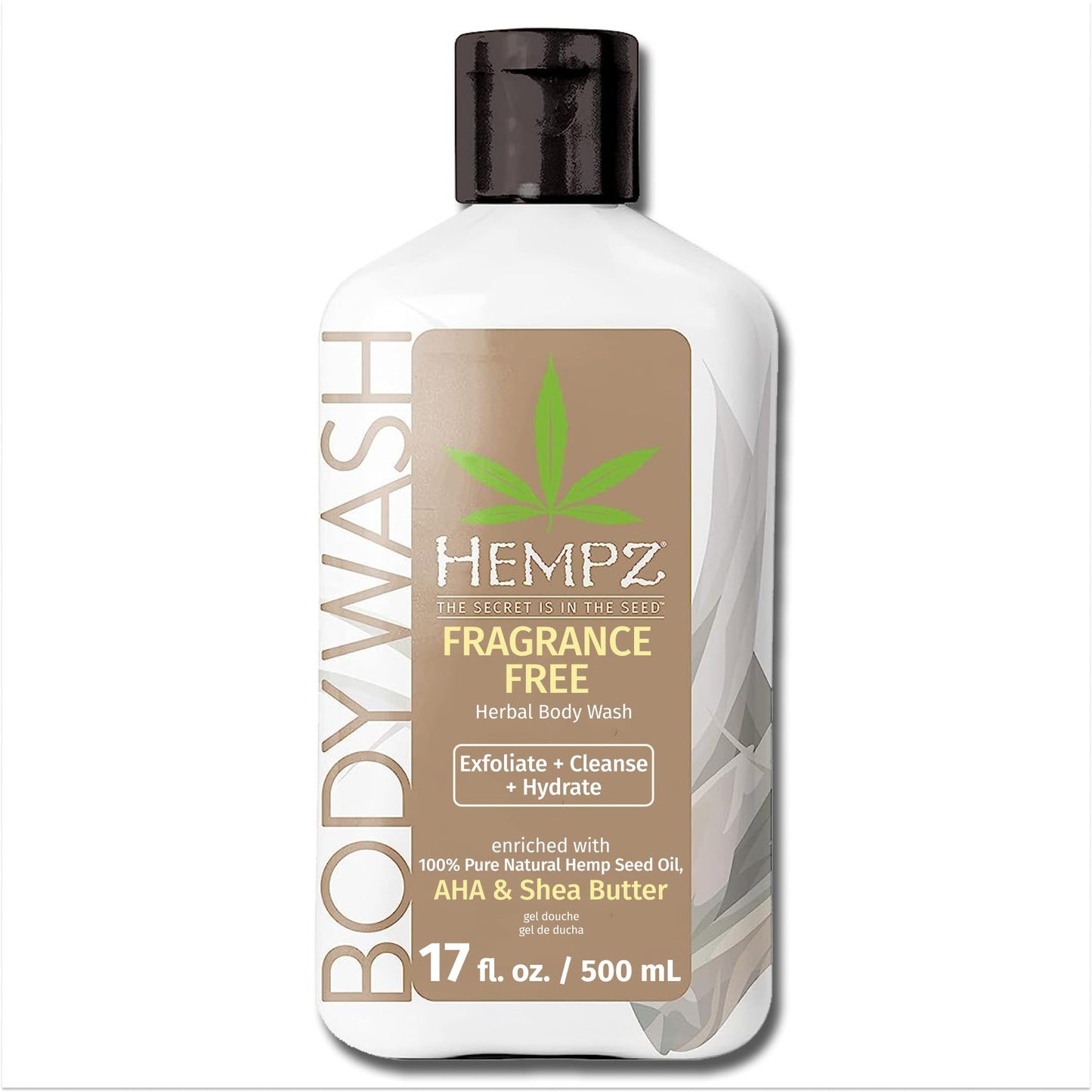 Hempz Body Wash - Fragrance Free - Hydrating for Sensitive Skin, Scented, Exfoliating with Shea Butter, Pure Hemp Seed Oil, and Algae for Sensitive Beauty & Personal Care Hempz