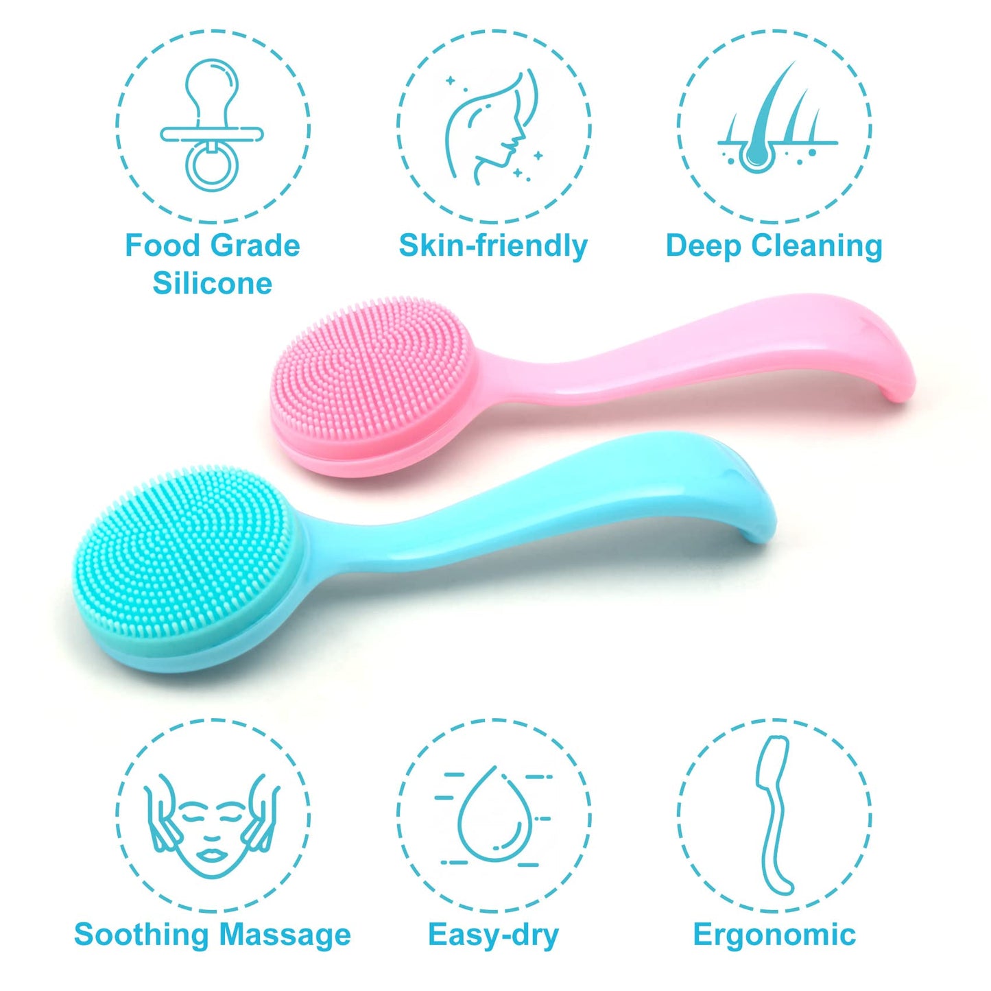 HINZIC 2 Pack Silicone Manual Facial Cleansing Brush, Skin Friendly Waterproof Face Cleaning Scrubber Exfoliator Cleanser for Blackheads Whiteheads Beauty & Personal Care HINZIC