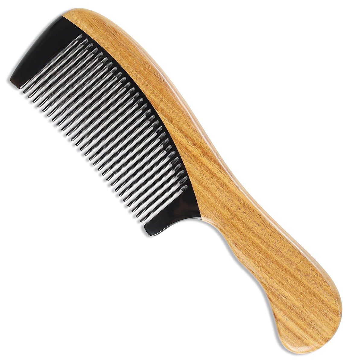Onedor Natural Green Sandalwood Hair Comb - 100% Handmade Wooden Comb with Buffalo Horn, Fine Tooth, Anti-Static, Relieves Tension, Prevents Tangled