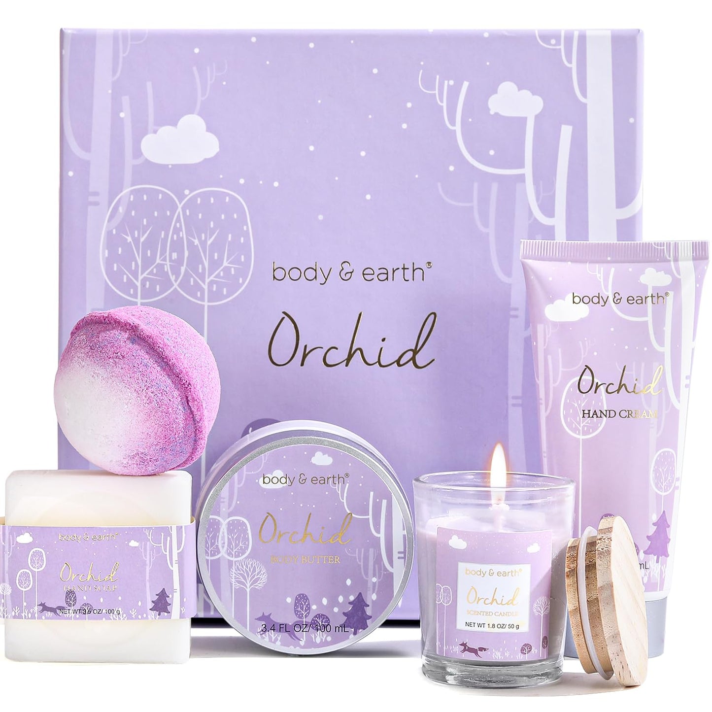 Spa Gifts for Women, Body & Earth 5 Pcs Gifts for Women Orchid Gift Sets, Bath and Body Womens Bath Gifts, Mothers Day Gift Beauty and Personal Care BODY & EARTH