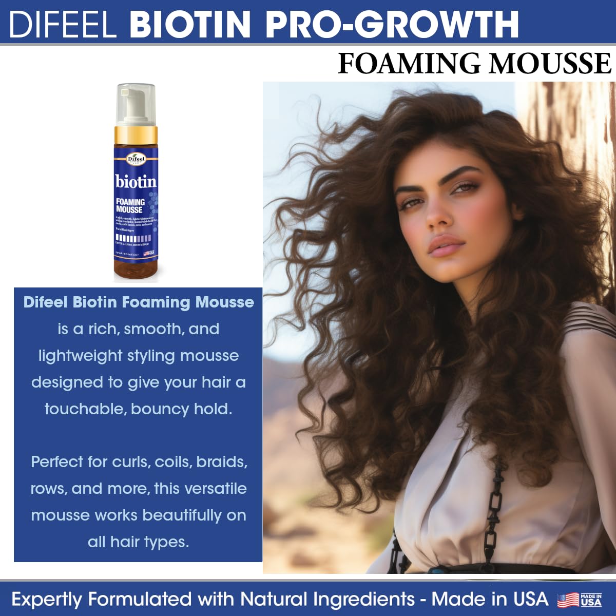 Difeel Biotin Foaming Mousse 8 oz. - Curly Hair Biotin Thickening Mousse, Ideal for Curls, Rows, Braids, and Coils Beauty & Personal Care Difeel
