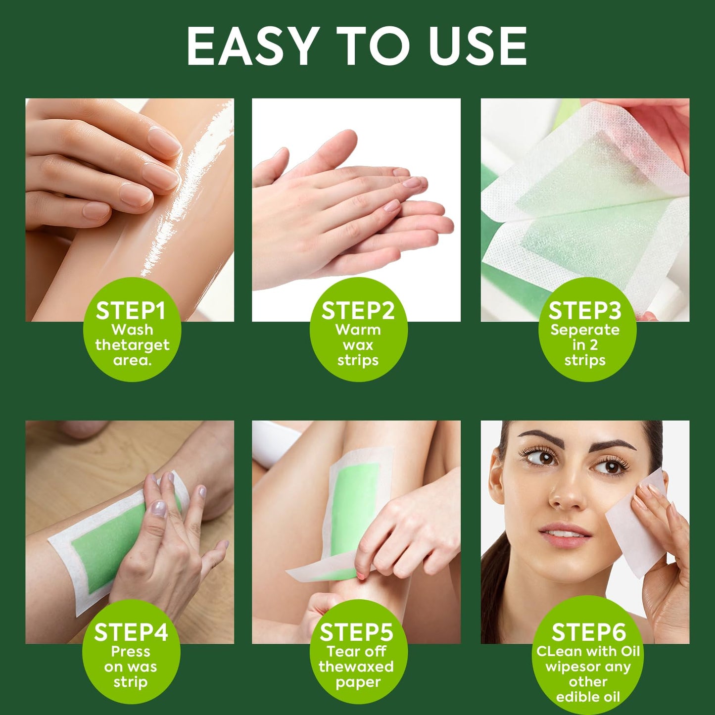 Evervines Facial & Body Wax Strips Kit - 60 PCS (40 Body & 20 Facial) for Hair Removal with 5 Oil Wipes - Removes Lip, Chin, Eyebrows, Bikini, Legs Beauty and Personal Care Evervines