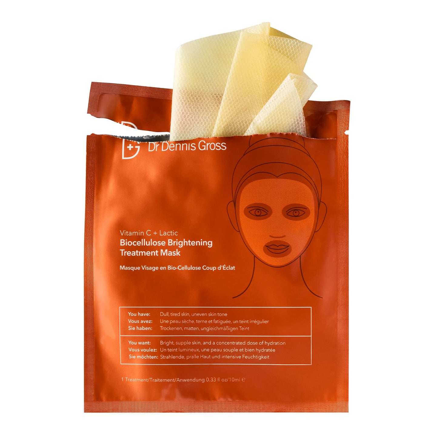 Dr Dennis Gross Vitamin C Lactic Biocellulose Brightening Treatment Mask, Revive Dry, Visibly Damaged Skin, 4 Pack Beauty & Personal Care Dr Dennis Gross