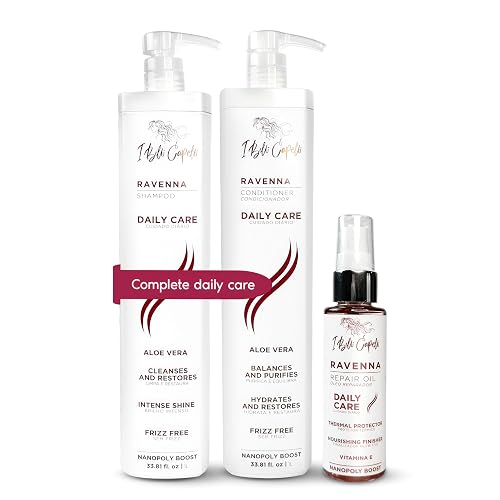 I Belli Capelli Ravenna Daily Care Kit - Aloe Vera Shampoo & Conditioner + Repair Oil - Paraben-Free, Deep Moisture, Breakage Reduction & Repairs Beauty & Personal Care I Belli Capelli