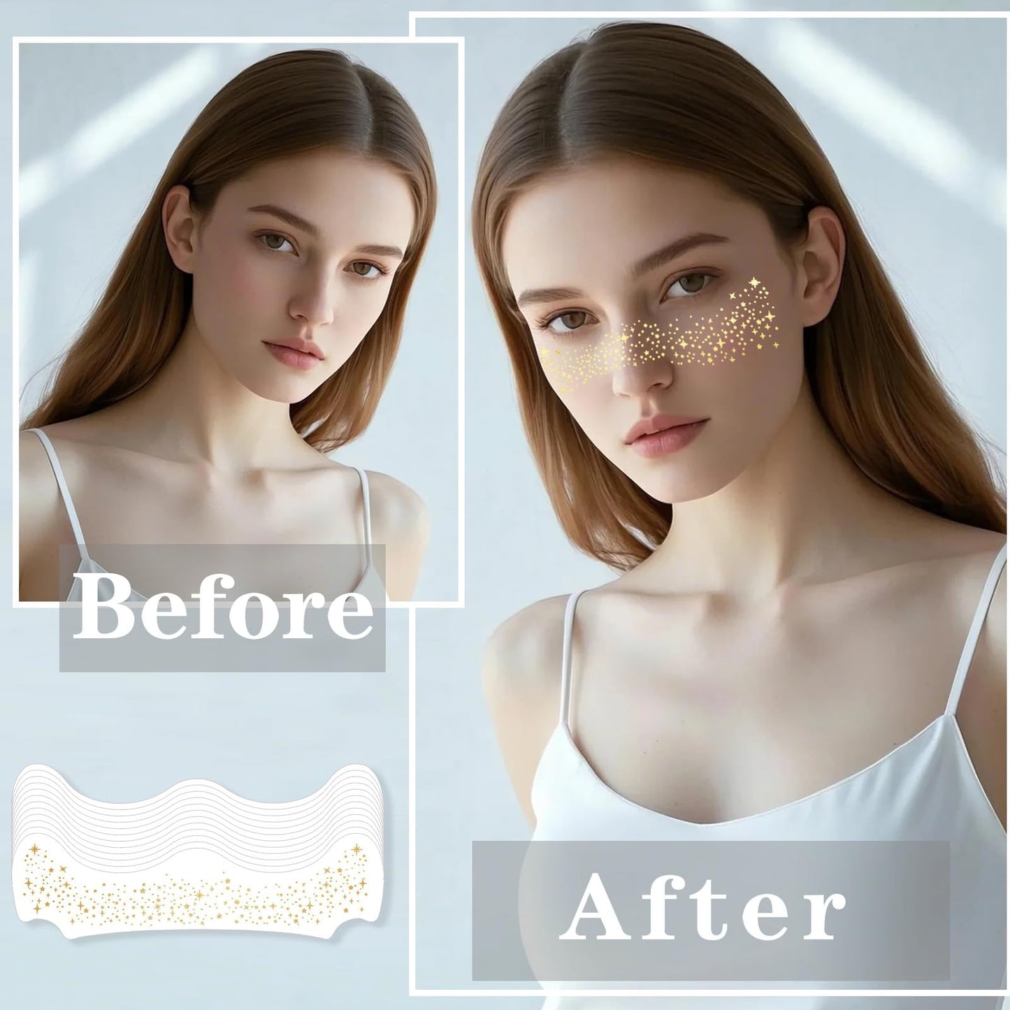 Glitter Freckles, Holographic Face and Body Glitter Tattoo Sparkle for Women Gold Glow Cosmetic Star Makeup Accessories for Festival Rave (12pcs Gold) Beauty & Personal Care Anmubag