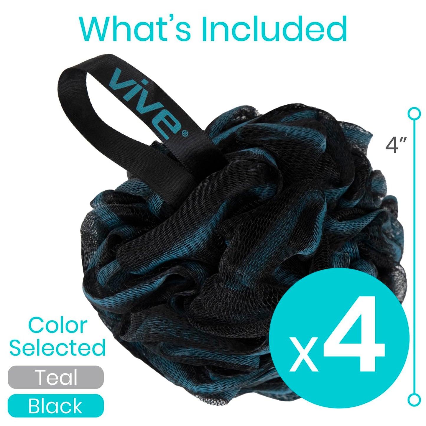 Vive Loofah Sponge Replacement (4 Pk) Shower & Bath Pouf Scrubber for Back & Body Exfoliation, Works with Vive Interchangeable Loofa Handle Long Brush Beauty and Personal Care Vive