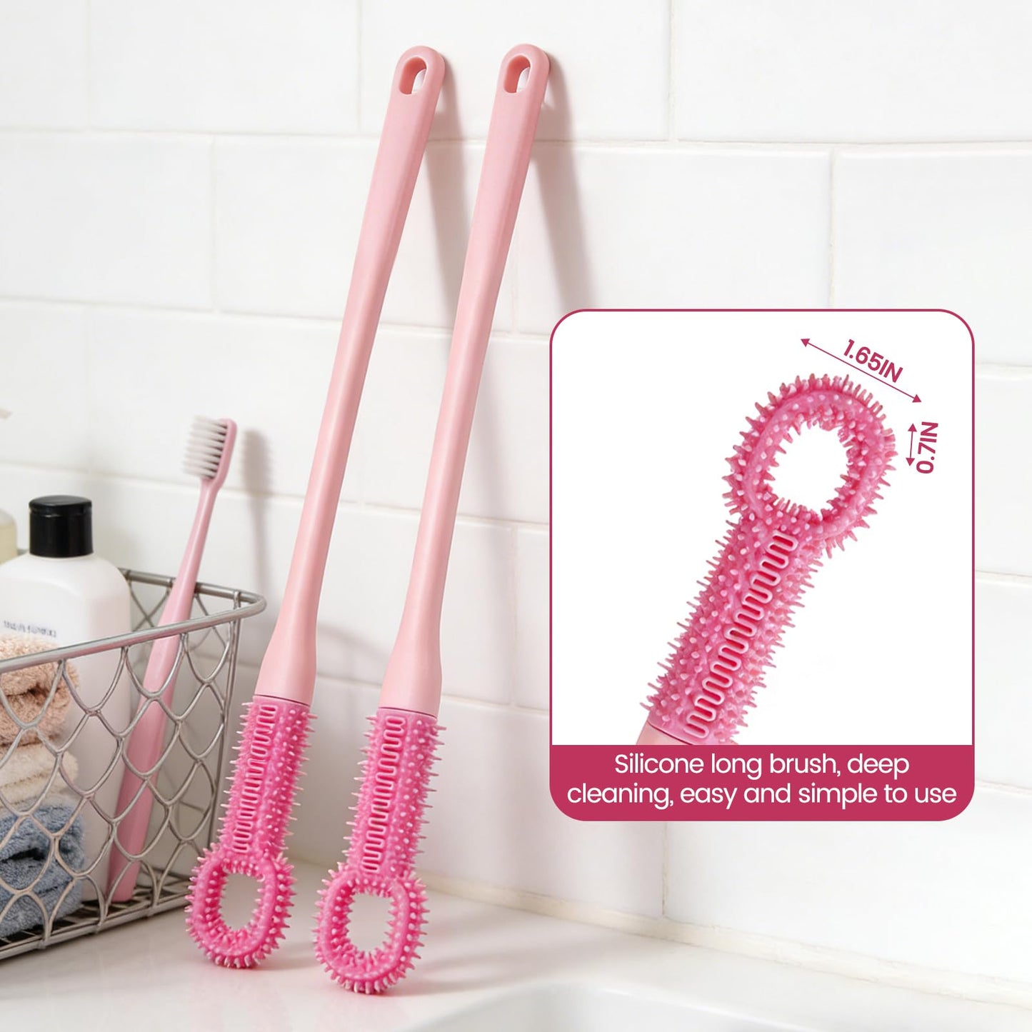 2 pcs Easy-Reach deep Cleaning Foot Brush,Deep Cleaning Foot Brush,Shower Foot Scrubber with 15.7" Long Handle Soft Silicone Cleaning Shower Brush Beauty and Personal Care Xingoaup