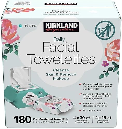 KIRKLAND Signature Daily Facial Towellettes, 4.53 Pound (180 Count, 1-Box) Beauty & Personal Care KIRKLAND