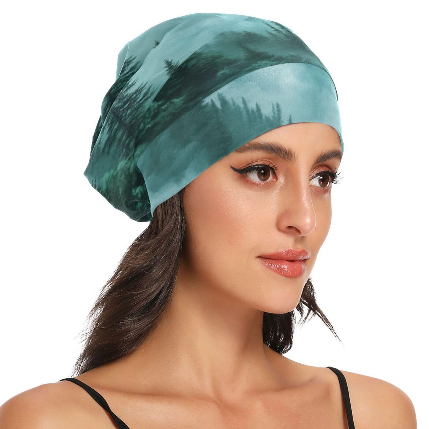 ElliTarr Beanie Hat Satin Bonnet Lined Sleep Cap Hair Wrap Cover Slouchy Beanie for Curly Hair Protection for Gifts for Men Women Foggy Green Beauty and Personal Care ElliTarr