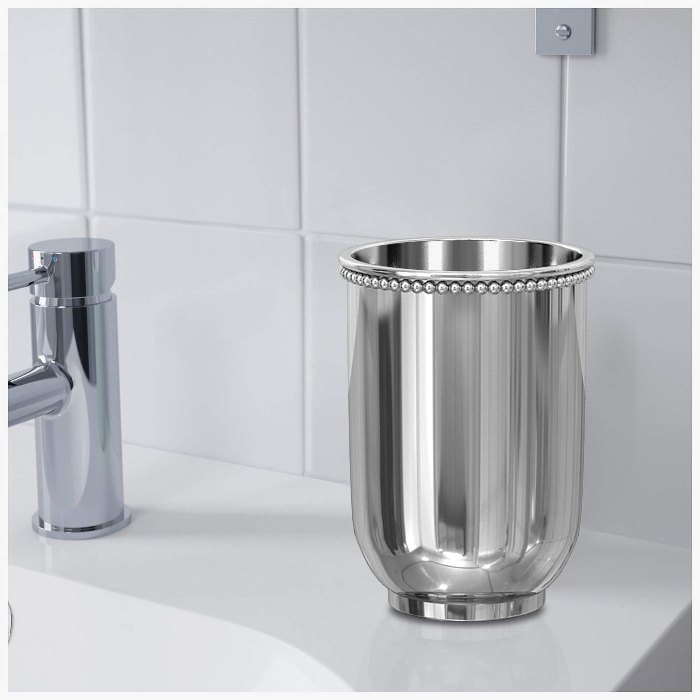 nu steel CHC5H 18/8 Stainless Steel Chic Collection Beaded, Decorative, Cup Holder, Tumblers for Bathroom Countertops, Desk, Dorm, and Vanity Shiny Beauty & Personal Care nu steel