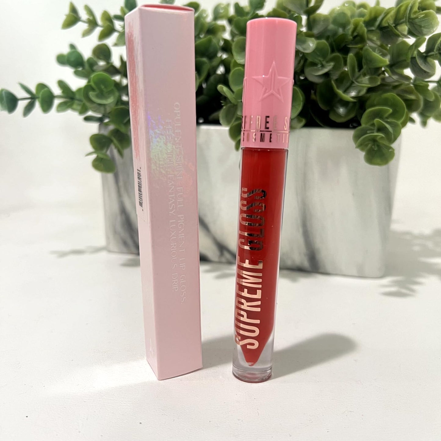Jeffree Star Cosmetics Supreme Gloss - Red Affair (Medium) - Full-Pigment, High-Shine, Non-Sticky Lip Gloss with Rose Petal Applicator, Vegan & Beauty & Personal Care Jeffree Star
