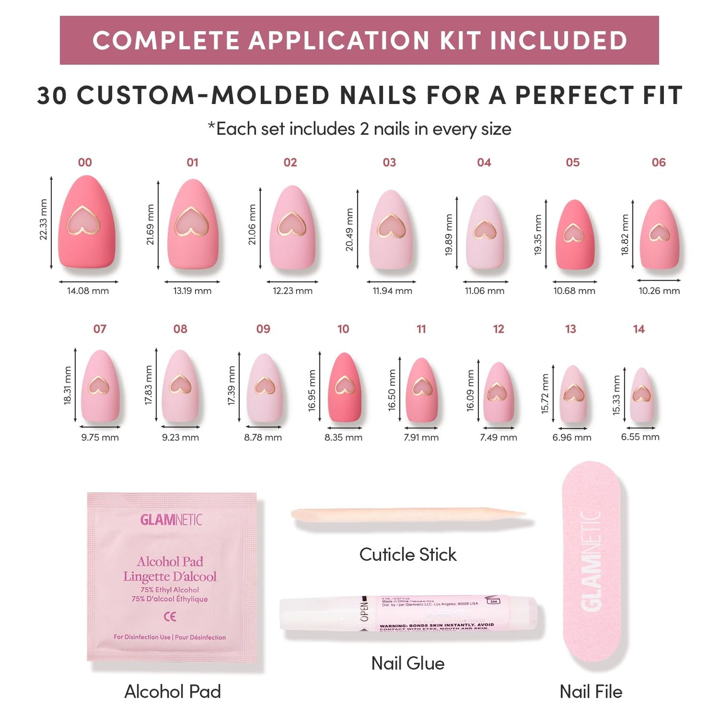 Glamnetic Press On Nails - Matte in Love | Short Almond Fake Nails in Mixed Pink Tones, Metallic Gold Heart in Matte Finish | 15 Sizes - 30 Nail Kit Beauty and Personal Care Glamnetic