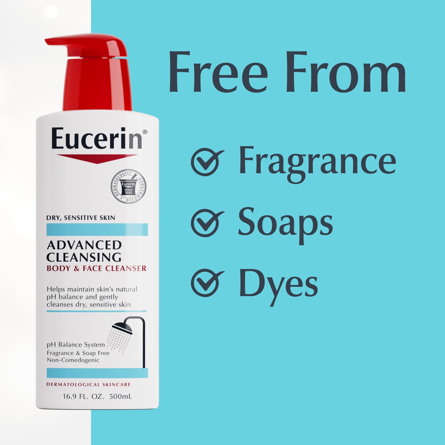 Eucerin Advanced Cleansing Body & Face Cleanser - Fragrance & Soap Free for Dry, Sensitive Skin - 16.9 fl. oz Bottle (Pack of 2) Beauty & Personal Care Eucerin
