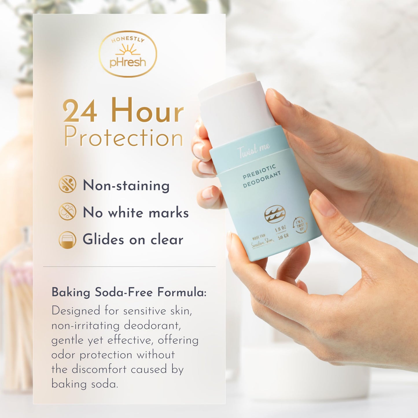 Honestly pHresh Twist-Up Deodorant - Baking Soda-Free, Prebiotic Formula - Aluminum-Free, Non-Irritating Deodorant Stick - All-Natural, Whole-Body Beauty and Personal Care Honestly pHresh