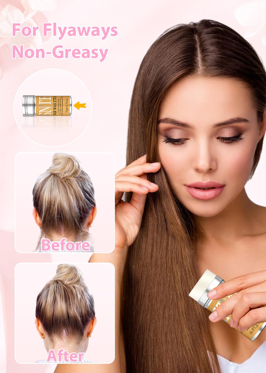 Hair Wax Stick & Slick Back Hair Brush - Frizz Control for Women & Kids, Non-Greasy & No Residue - Smooths Flyaways, Creates Sleek Ponytails & Buns Beauty and Personal Care Samnyte