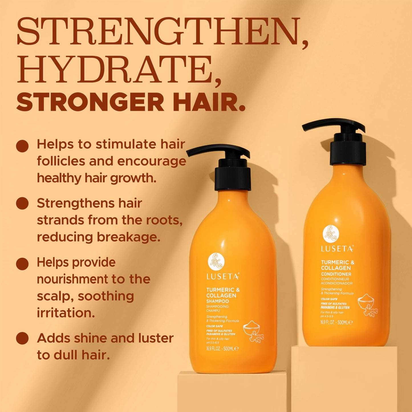 Luseta Volumizing Shampoo and Conditioner Set for Thin Fine Hair - Thickening & Plumping with Turmeric & Collagen, Lightweight Body Building for Flat Beauty & Personal Care L LUSETA