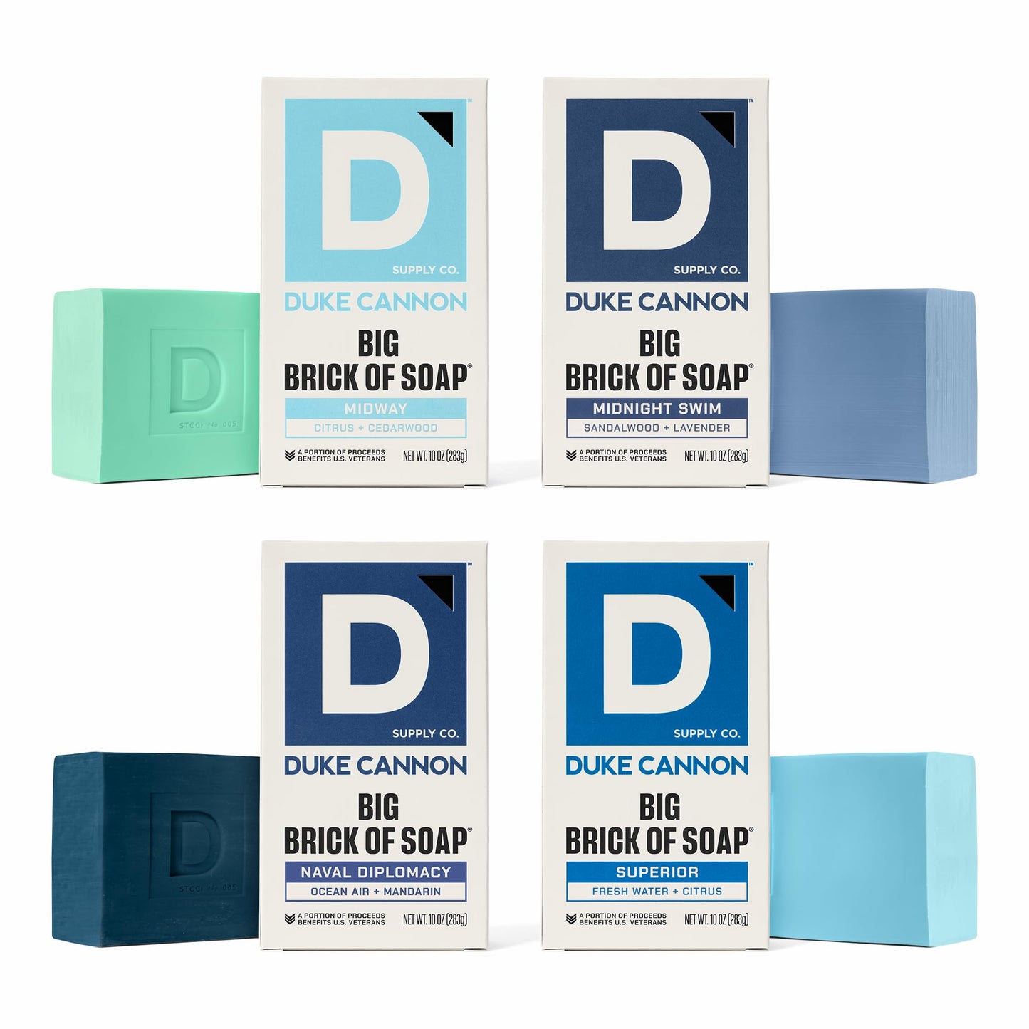 Duke Cannon Big Brick of Soap 4-Pack for Men - 10 oz Each - Long-Lasting Triple-Milled Bar Soap - Midway, Midnight Swim, Naval Diplomacy, Superior Beauty & Personal Care Duke Cannon Supply Co.