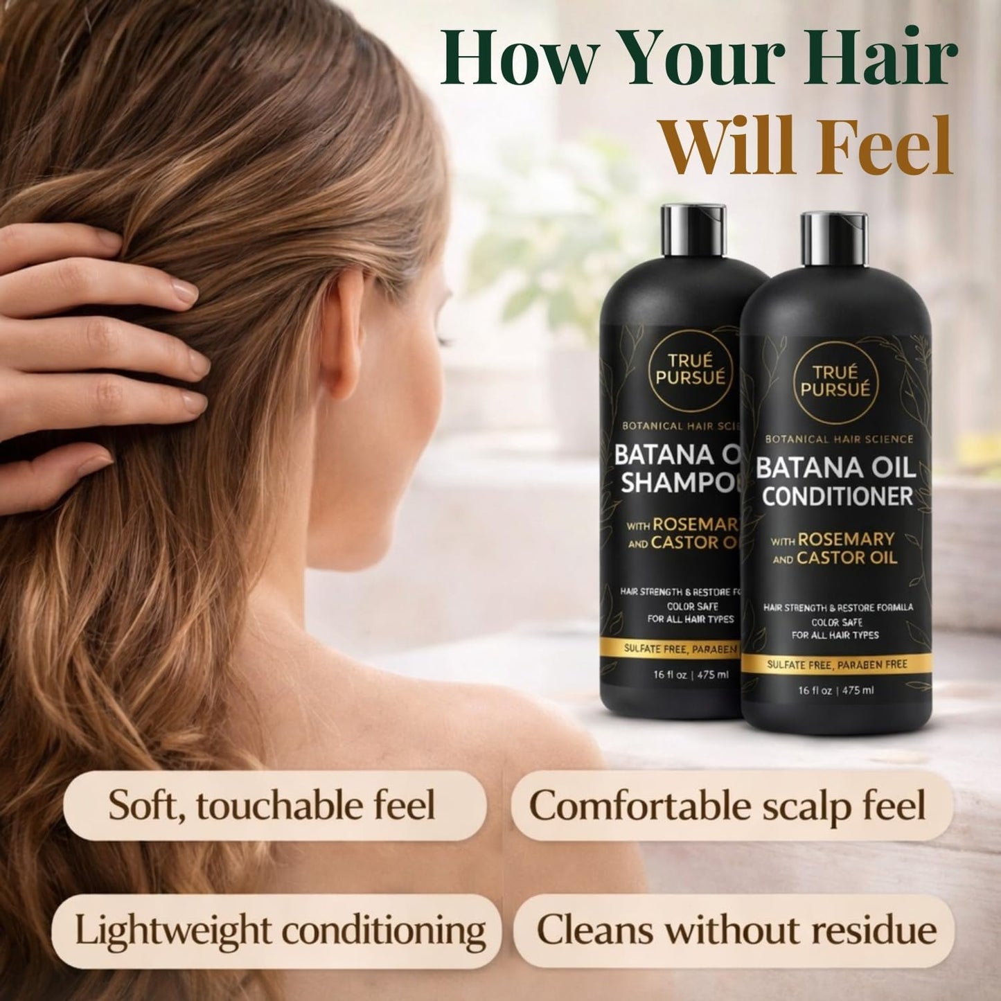 Batana Oil Shampoo and Conditioner Set for Men & Women with Rosemary & Castor Oil - Hair Growth Shampoo & Sulfate-Free Hair Strengthening for Dry Beauty & Personal Care TRUÉ PURSUÉ