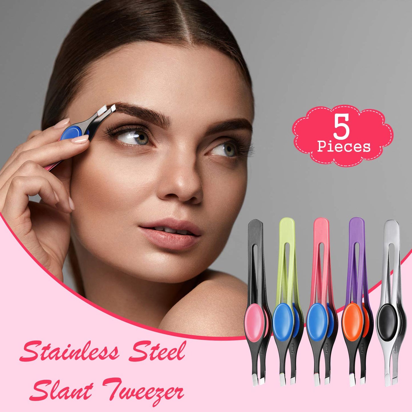 Chumia 5 Pieces Non-Slip Grip Tweezers Slanted Tip Stainless Steel Tweezer Wide Precision Tip Clip Tweezer for Ingrown Hair Eyebrow Shaping Splinter Beauty & Personal Care Chumia