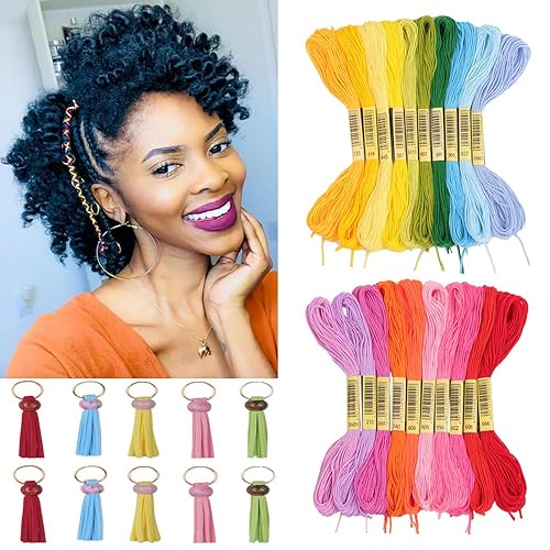 30 PCS Hair Accessories Set - 20 Colorful Hair String Threads, 10 Acrylic Leaf Charms for African Braids, Perfect for Black Women and Girls Beauty & Personal Care N\A