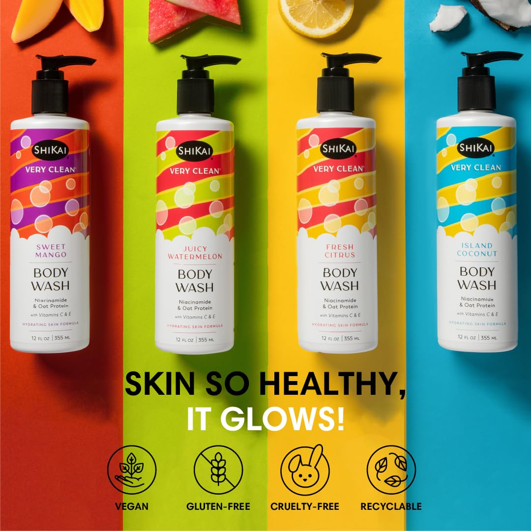 ShiKai Very Clean Body Wash (Fresh Citrus, 12 oz) | Hydrating Gel Cleanser for Dry Skin | With Niacinamide, Oat Protein, Vitamins C & E Beauty & Personal Care ShiKai