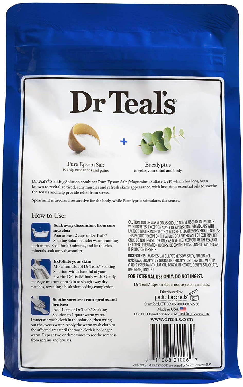 Dr Teal's Epsom Salt Bath Soaking Solution, Eucalyptus and Lavender, 2 Count, 3lb Bags - 6lbs Total Beauty and Personal Care Dr Teal's