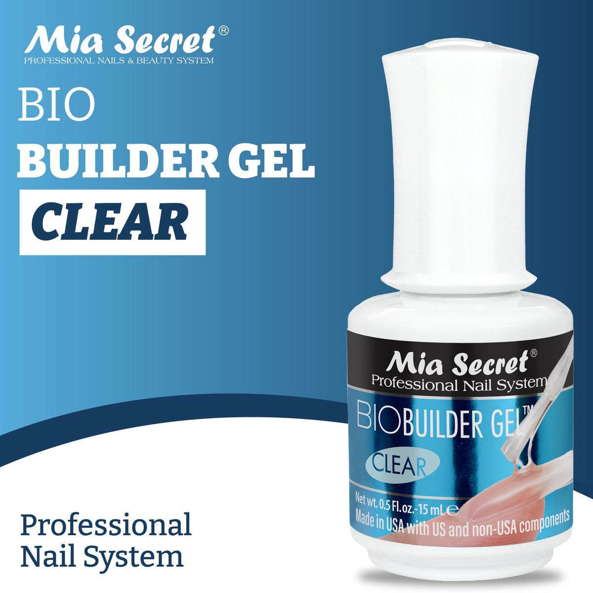 Mia Secret Clear Brush-on Nail Sculpting Gel, 0.5 oz - Biobuilder Clear Builder Gel in a Bottle For Nail Extensions and Natural Nails