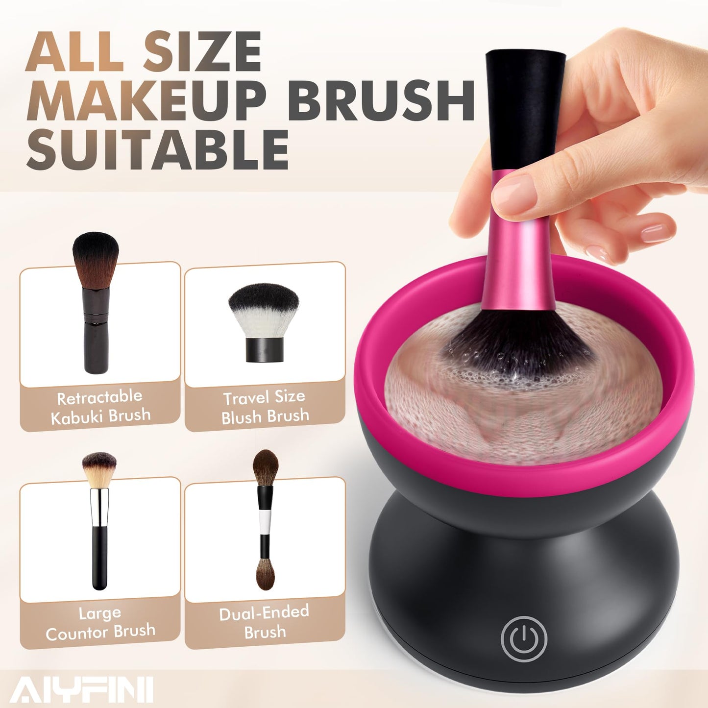 Alyfini Electric Makeup Brush Cleaner Machine, Powerful Friction Removes Residue on Make up Brushes Set/Sponge/Powder Puffs, Efficient Cleaning Beauty & Personal Care Alyfini