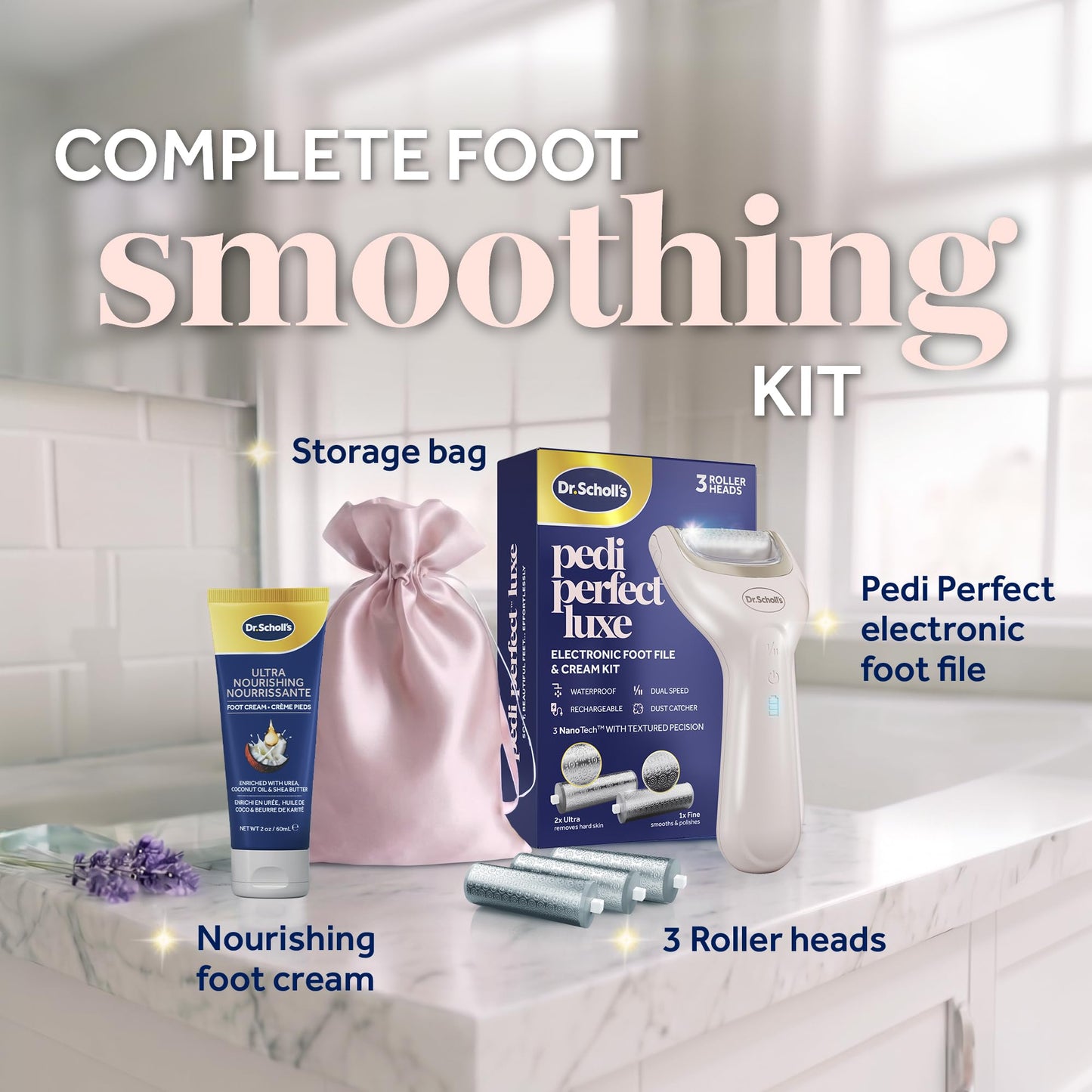 Dr. Scholl's Pedi Perfect Luxe - Electric Foot File & Nourishing Cream Pedicure Kit, Removes Hard Skin for Soft Smooth Feet, Waterproof, Rechargeable Beauty and Personal Care Dr. Scholl's