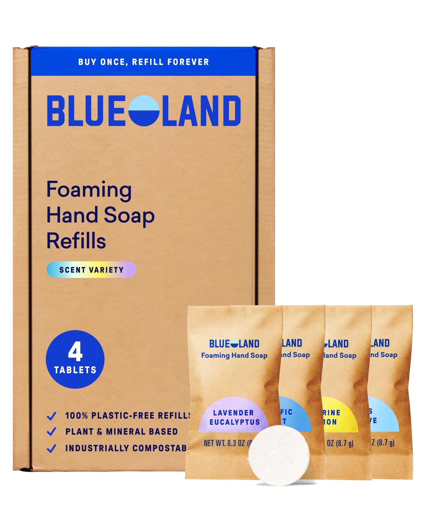 BLUELAND Foaming Hand Soap Refill Tablets, 10-Pack, Fragrance Free, Eco Friendly Cleaning Products, 10 x 9 Fl oz Beauty & Personal Care BLUELAND