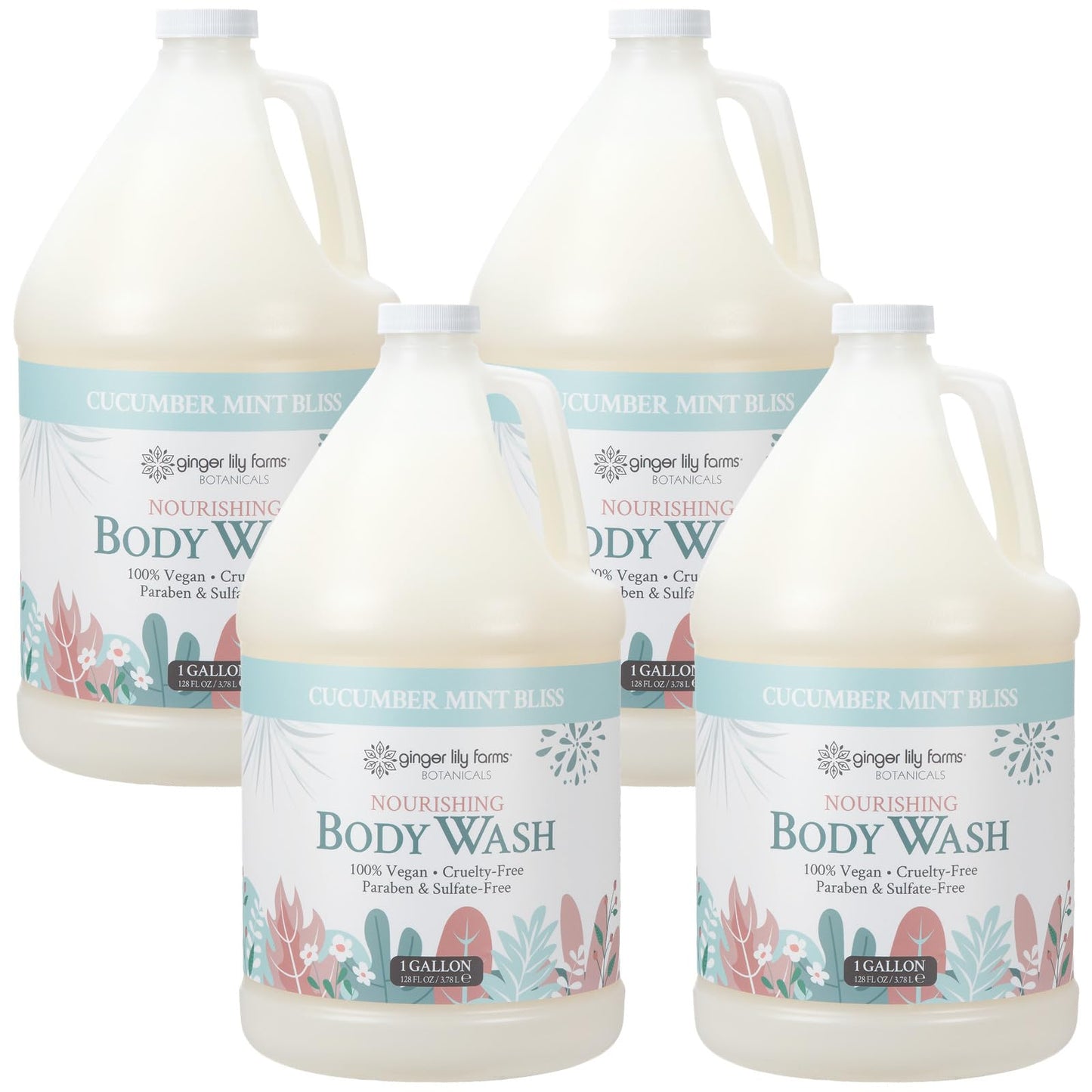 Ginger Lily Farms Botanicals Nourishing Body Wash, 100% Vegan & Cruelty-Free, Cucumber Mint Bliss Scent, 1 Gallon (Pack of 4) Beauty & Personal Care Ginger Lily Farms