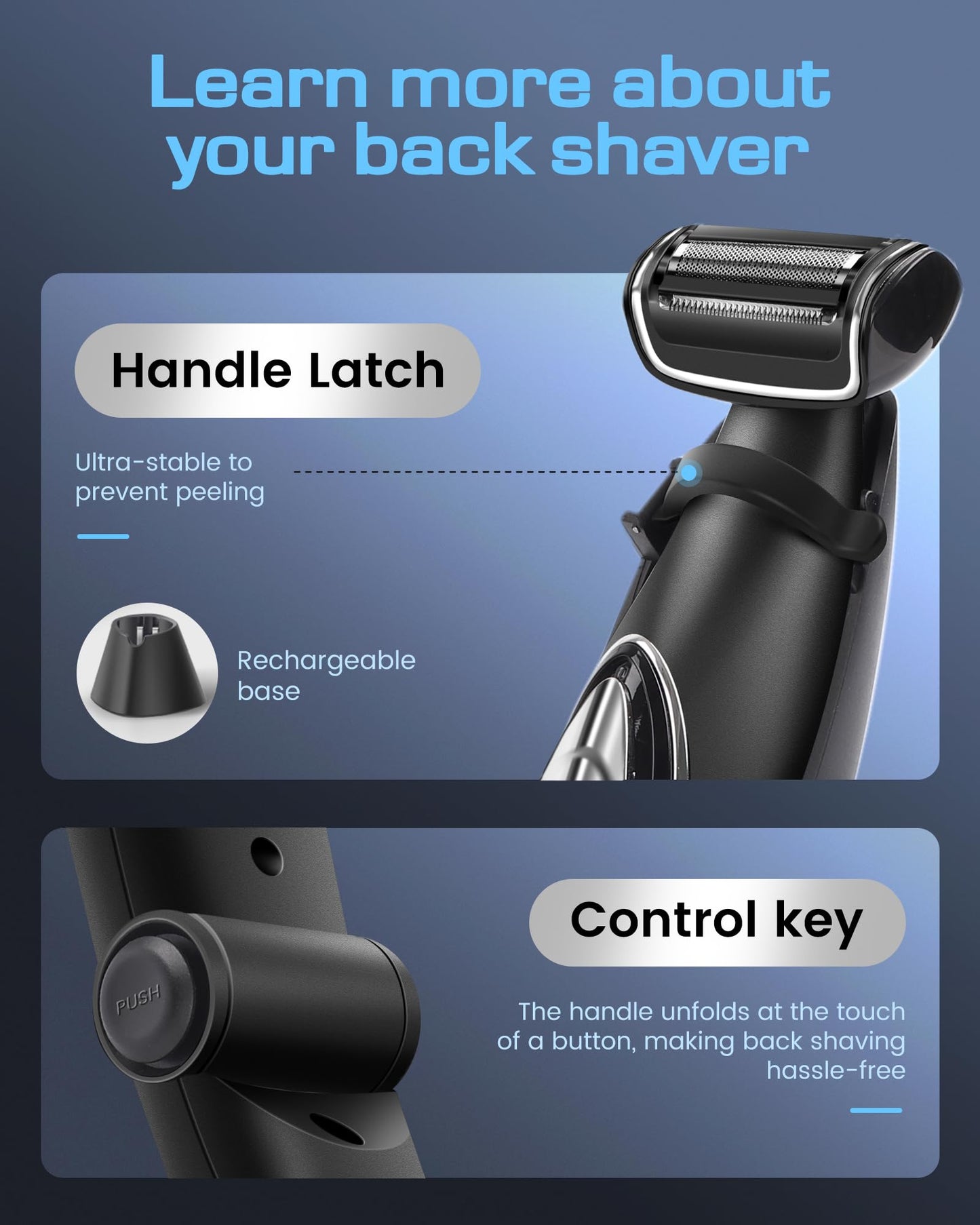 Mens Back Shaver with Long Handle, Multifunctional Self-Service Electric Back Hair Razor with Detachable Handle, Trimmer for Men with Back Attachment Beauty and Personal Care kurtmark