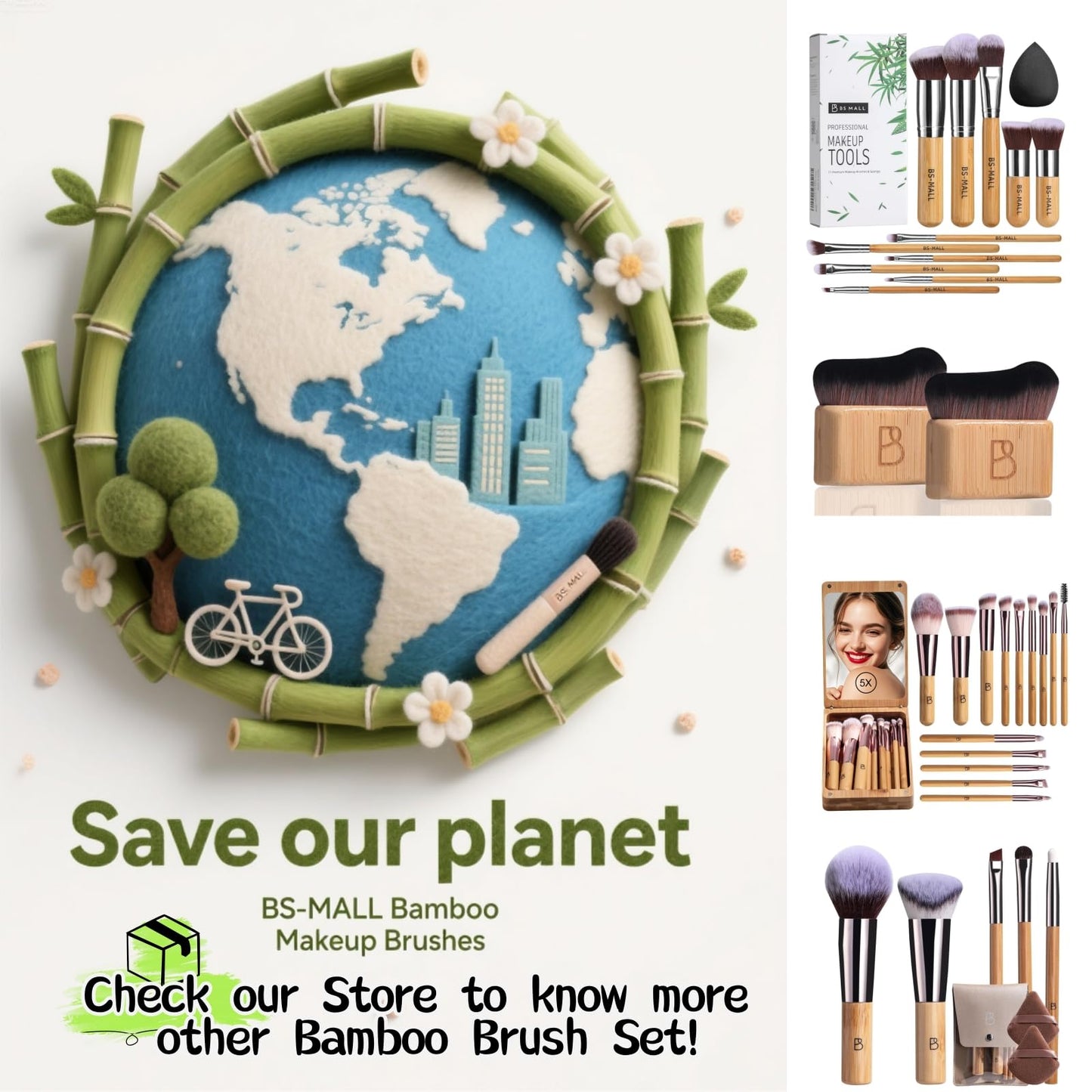BS-MALL Makeup Brush Set 11Pcs Bamboo Synthetic Kabuki Brush Set Foundation Powder Blending Concealer Eye shadows Blush Cosmetics Brushes Beauty & Personal Care BS-MALL