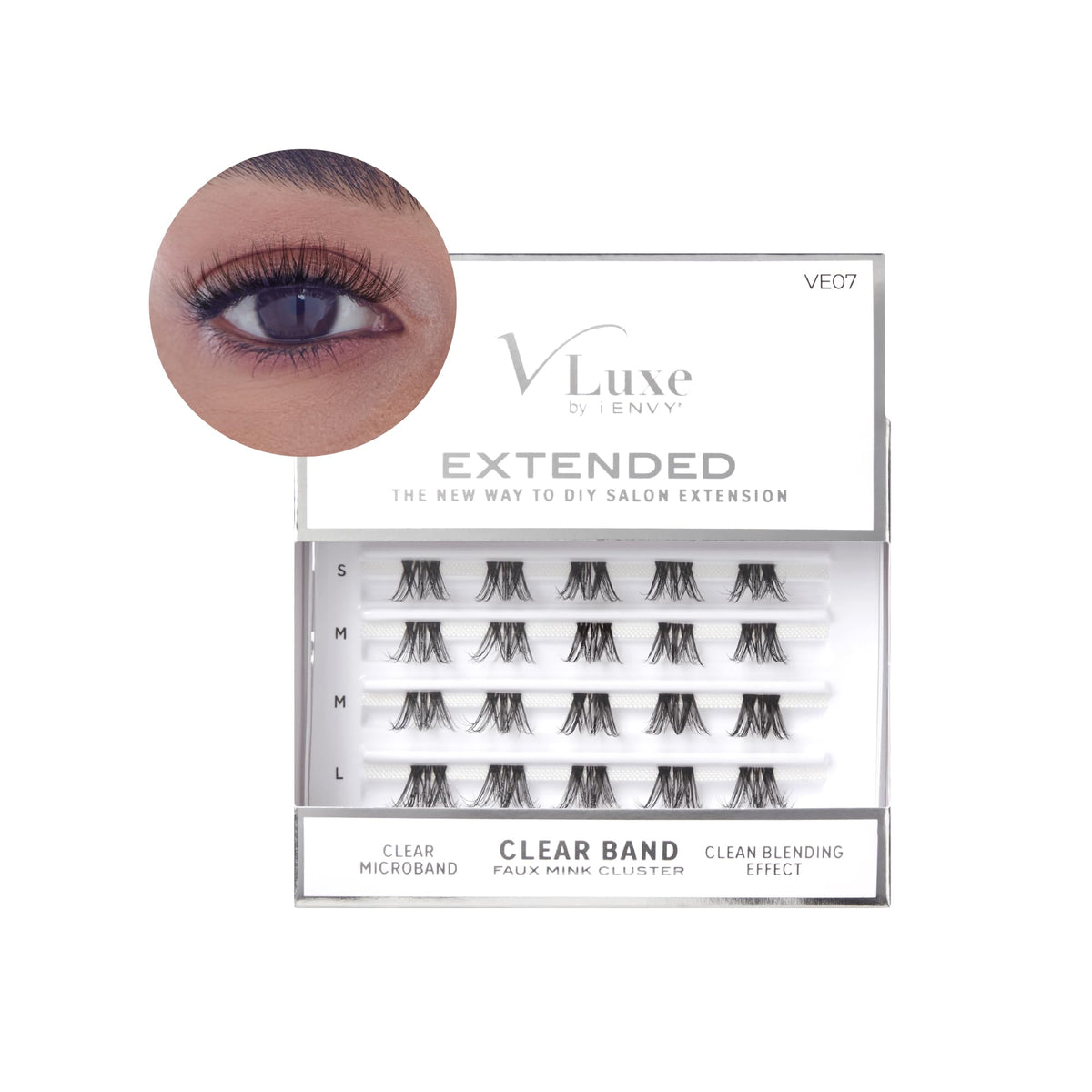 i•ENVY Extended Clear Band Faux Mink Cluster, Ultra Comfort False Eyelashes with Light & Clean Extension Look, Clean Thin Band for Natural Blending