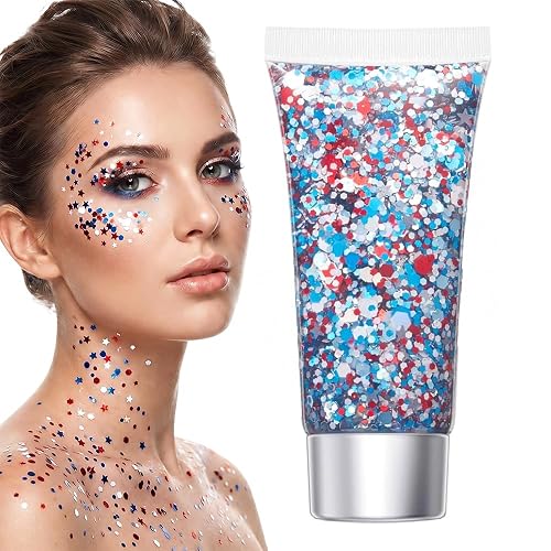 Red White Blue Hair Glitter Stick, 2026 New Patriotic USA Flag Star Chunky Face Body Outfits Sparkle Patriotic Pride Glitter for Soccer President's Beauty & Personal Care SundownAura