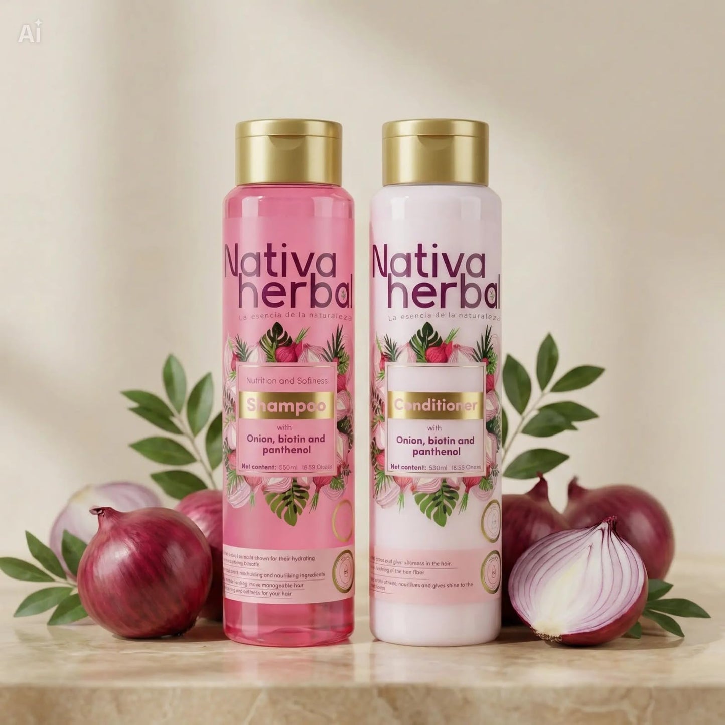 Nativa Herbal Onion shampoo and conditioner set with biotin and panthenol, natural growth formula, anti-frizz strengthening duo for thicker, stronger Beauty & Personal Care Nativa herbal