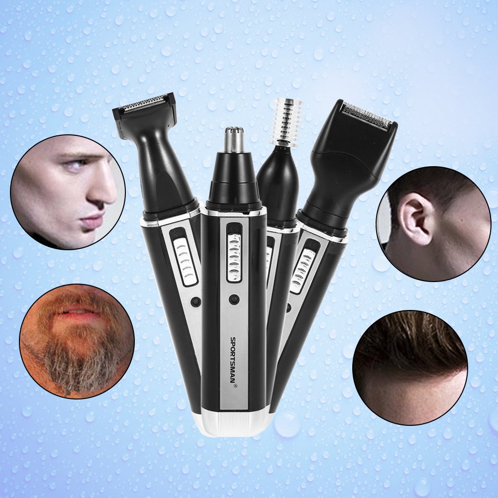 4 in 1 Rechargeable Hair Trimmer Electric Shaver 360 Degree Rotating Wet Dry Use with Vacuum Cleaning System for Nose Ear Beard Sideburn Eyebrow Beauty and Personal Care Yosoo