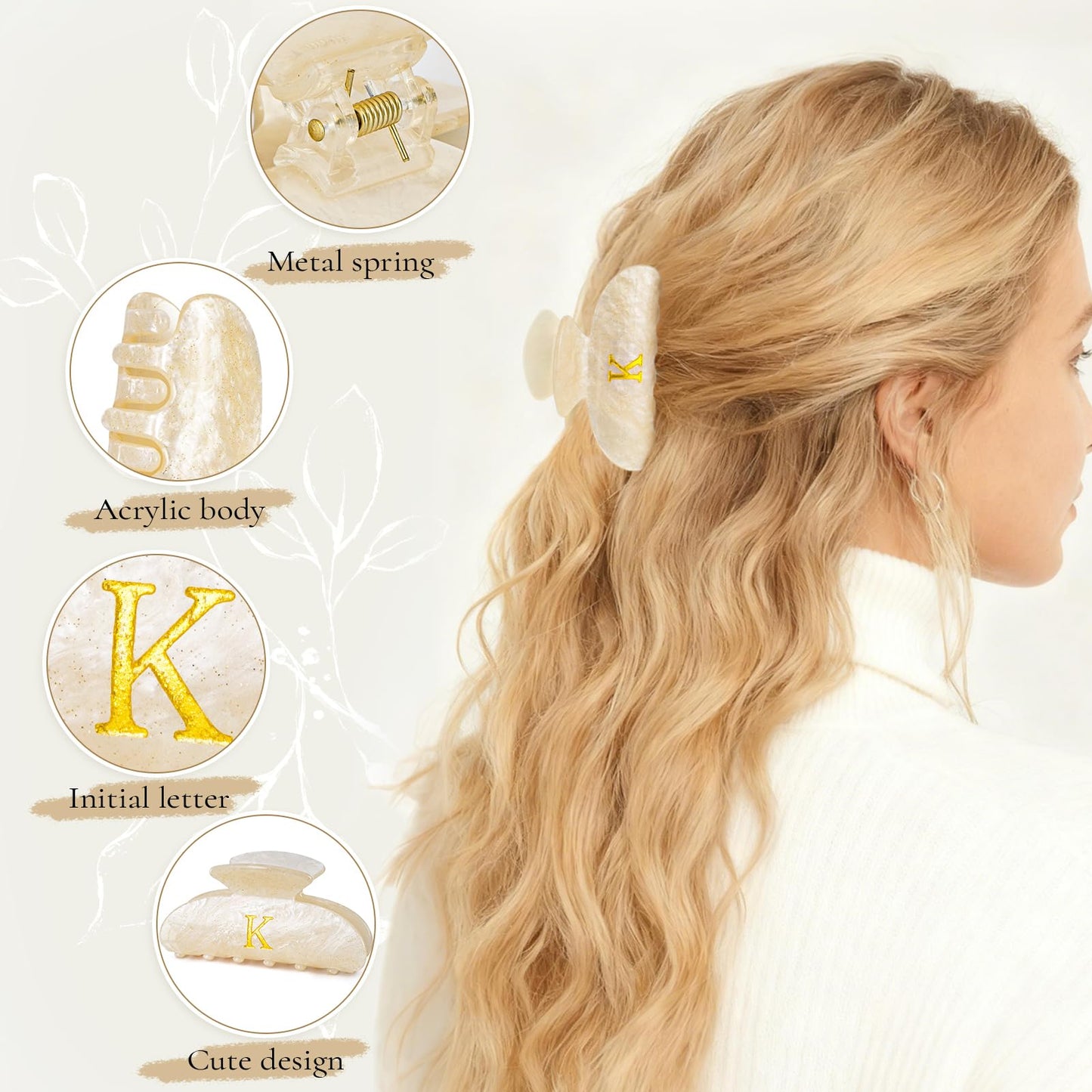 Fycert Gifts for Women Teacher,Hair Clips | Large Hair Claw for Girls - Teen Girl Cute Trendy Stuff Initial Hair Clips Personalized Hair Claws Beauty and Personal Care Fycert