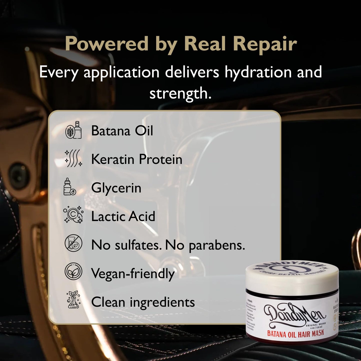 DandyMen Batana Oil Hair Mask - Weekly Deep Repair for Dry, Damaged, or Textured Hair - Hydrating Treatment with Batana Oil & Keratin - 4 oz Beauty & Personal Care DandyMen