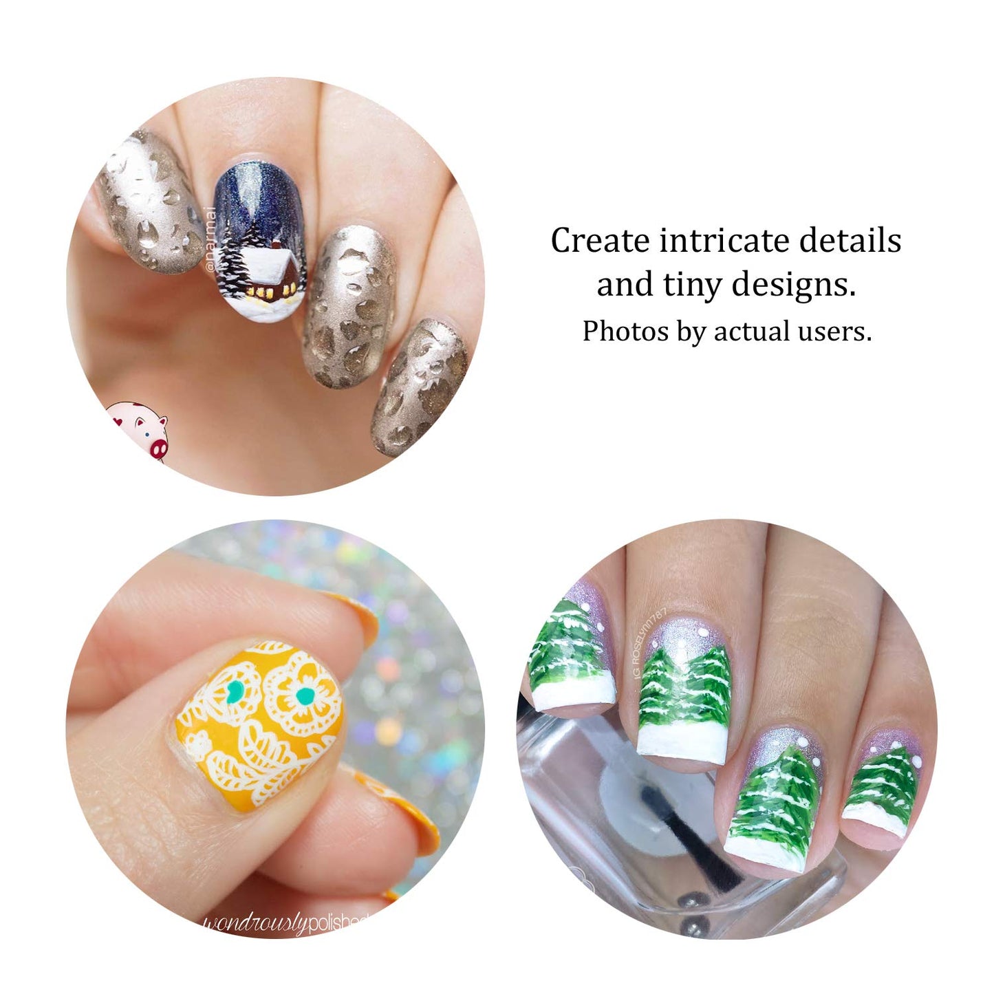 Winstonia Super Fine Nail Art Brush Set for Thin Lines, Tiny Details, Fine Drawing, Delicate Coloring. 3 pcs Brushes Kit - BERRY WINE Beauty & Personal Care Winstonia