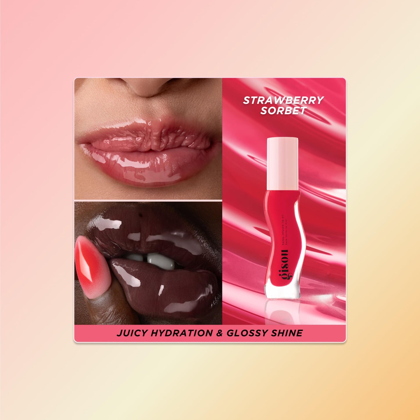 Gisou Honey Infused Lip Oil - Hydrating & Glossy Lip Oil with Mirsalehi Honey & Jojoba Seed Oil, Non-Sticky Shine, Strawberry Sorbet, 0.27 fl oz Beauty and Personal Care Gisou